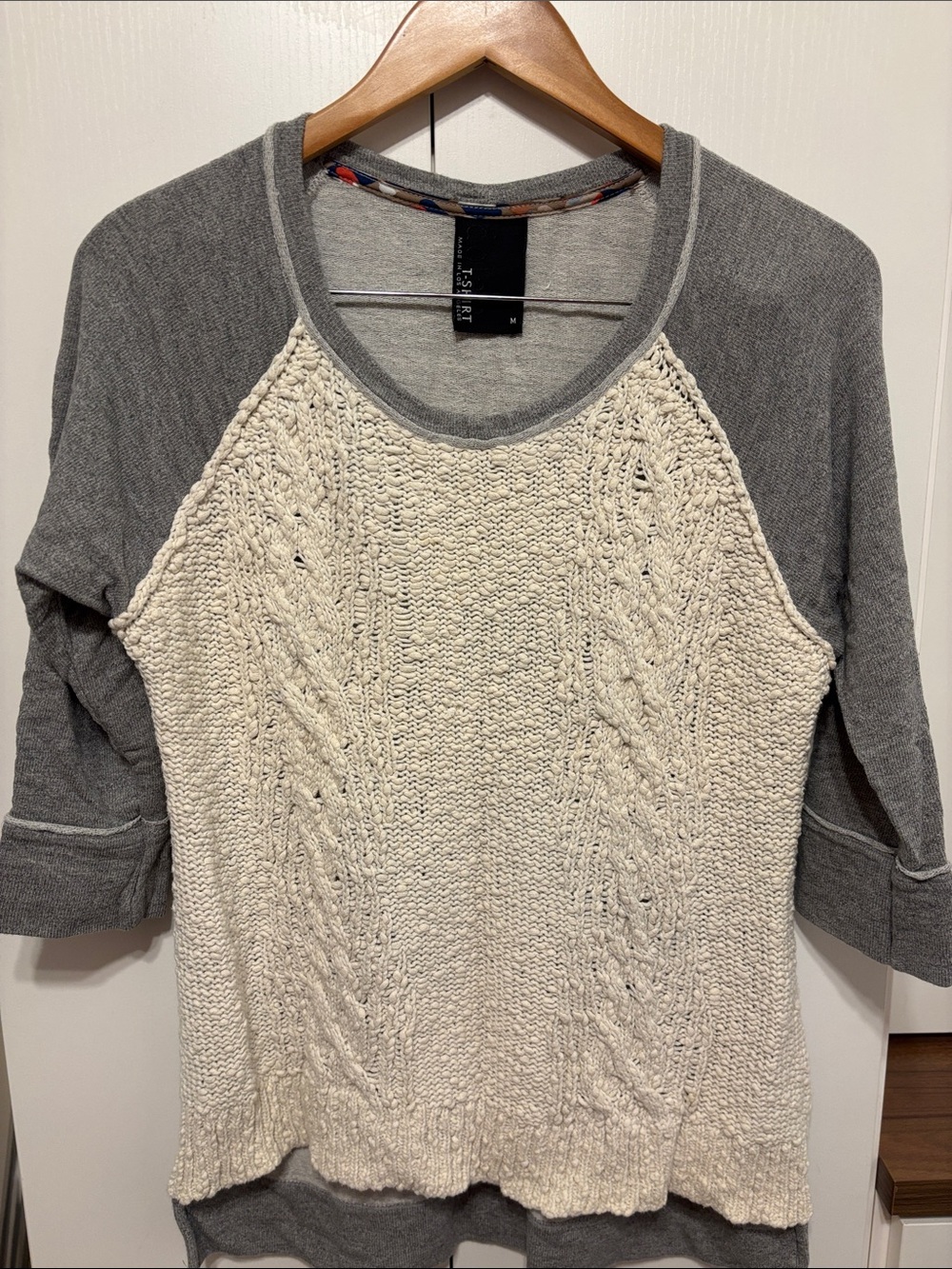 Anthropologie Gray and Cream Knit Raglan Top - M